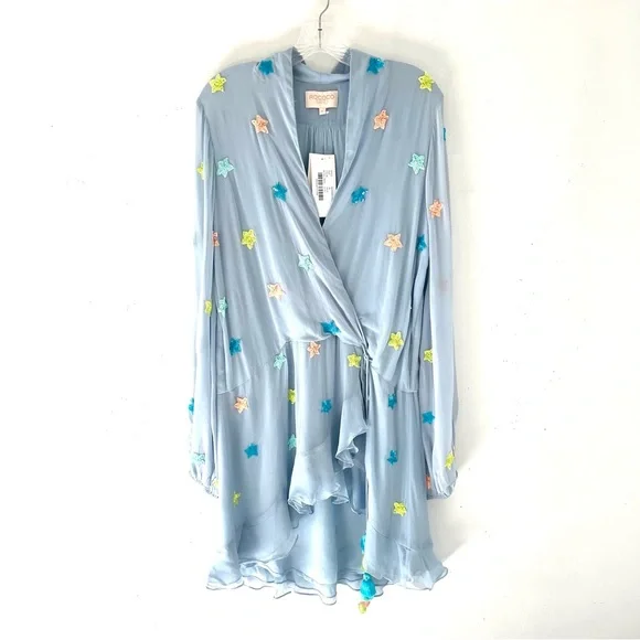 Rococo Sand Georgette Sequin Star Blue Mini Dress Size XL - Picture 5 of 13